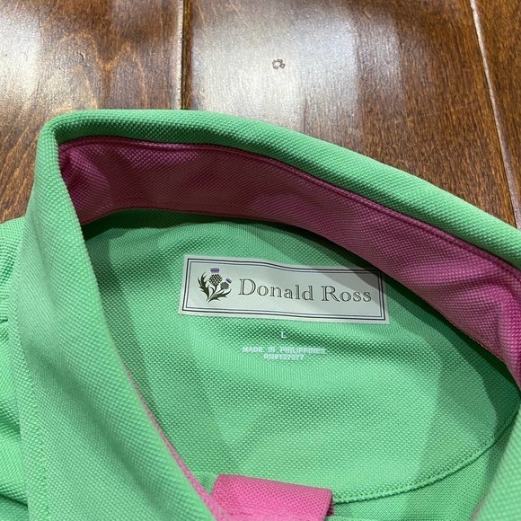 Donald Ross Lime Green Pink Polo Golf Polyester Shirt Men's Size Large - Picture 7 of 9